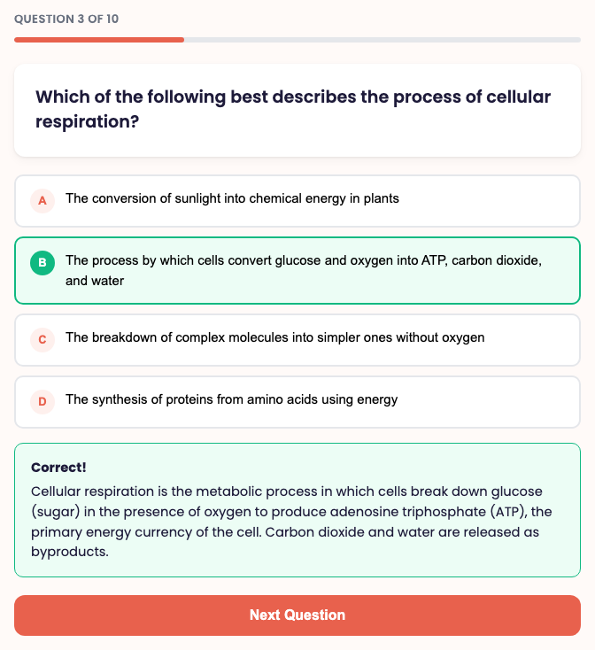 RaiseMyGrade quiz interface showing a question with detailed explanation